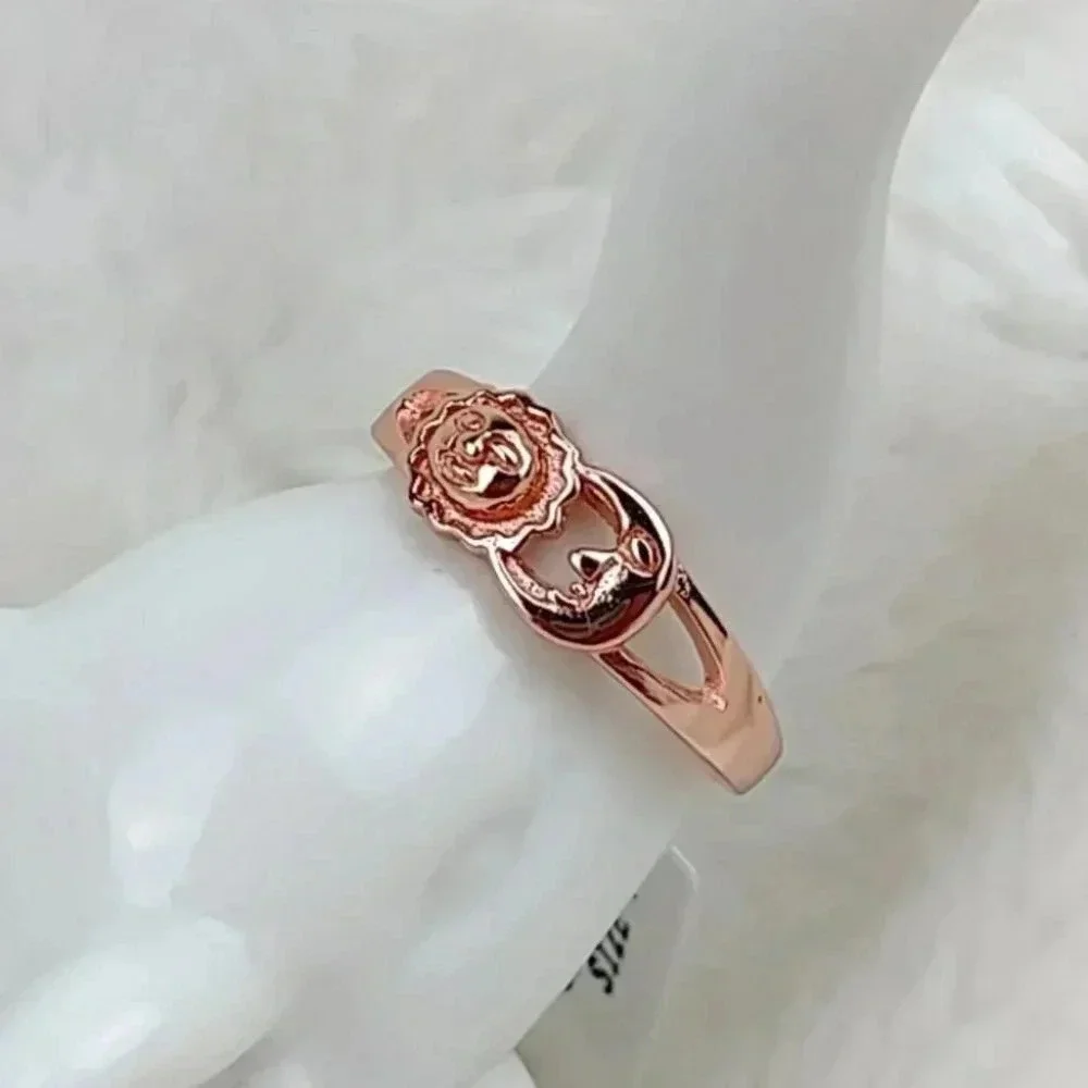 925 Sterling Silver Celestial Sun and Moon Rose Gold Tone Dainty Ring